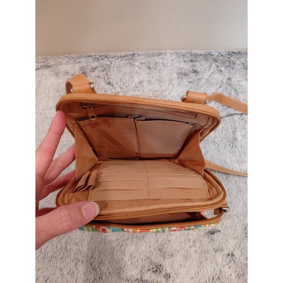 Fossil Multicolor Striped Genuine Leather Crossbody Bag Zip Around Organizer - Picture 7 of 15